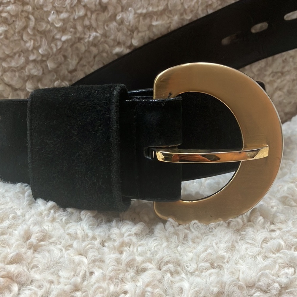 Vintage suede leather belt with gold buckle